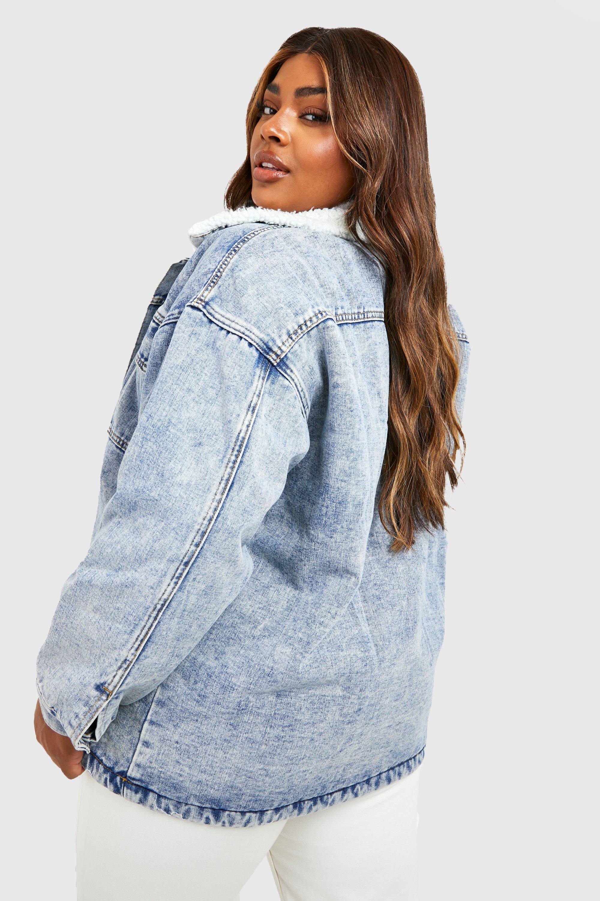 Plus Borg Lined Oversized Denim Jacket boohoo UK